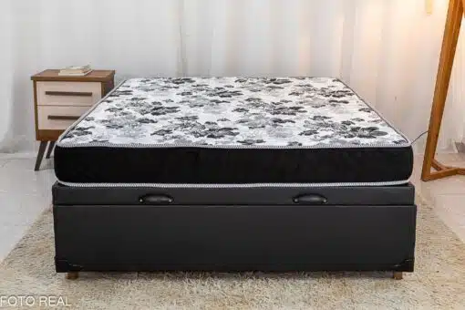 Box Baú Casal Eli Korino Preto Blindado + Colchão Casal Santé D33 138x188x15 Nosso Sonho - Imagem 3