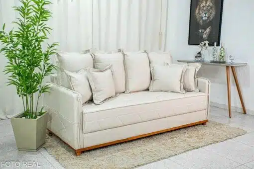 Sofá 3 lugares Vican Linho Bege 5044 Larg. 2.00m - Molas Bonnel - Imagem 2