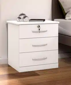 Mesa de Cabeceira 011 Luxo Branco 3 Gavetas Larg. 0.45m - JL Móveis