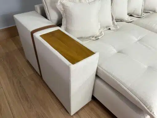 Sofá Cama Retrátil Reclinável Gabriella 2,50m - Bege Linho / Marrom Courino - Imagem 8