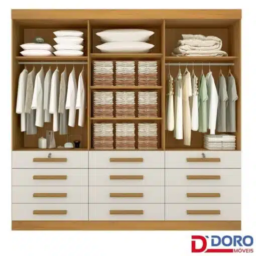 Guarda-Roupa Casal Mônaco 6 Portas 12 Gavetas Cinamomo Larg. 2.40m D Doro - Imagem 2