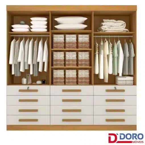 Roupeiro Casal Mônaco Branco 6 Portas 12 Gavetas Larg. 2.40m - D Doro - Imagem 2