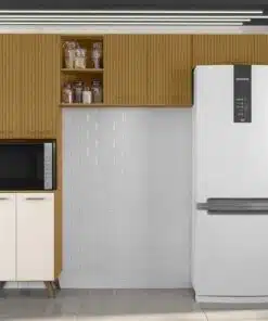 Armário Cozinha Olinda Freijó/Off Paneleiro + Aéreo 1.05m + Aéreo de Geladeira Ripado 3D - Poliman
