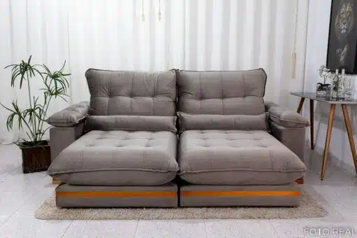 Sofá Retrátil Reclinável Ibis 2.30m Veludo Cinza 813 - D33 e Molas Ensacadas - Imagem 4