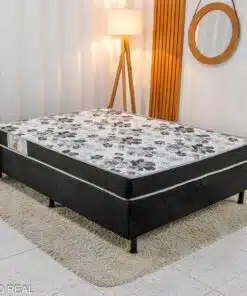 Box Casal Sued Preto Nosso Sonho + Colchão Casal Santé 100% Espuma D33 138x188x52 - Nosso Sonho