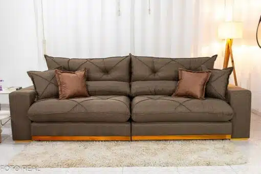 Sofá Retrátil Reclinável Gran Bello 2.90m Linho Marrom - Molas Ensacadas - Imagem 5