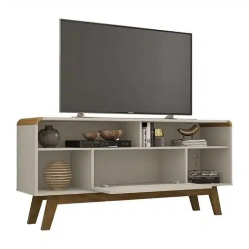 Sofá Retrátil Reclinável Grécia Veludo Bege Larg. 2.00m + Rack Lazuli Off TV até 55 Polegadas Larg. 1.35m - Bechara - Imagem 4