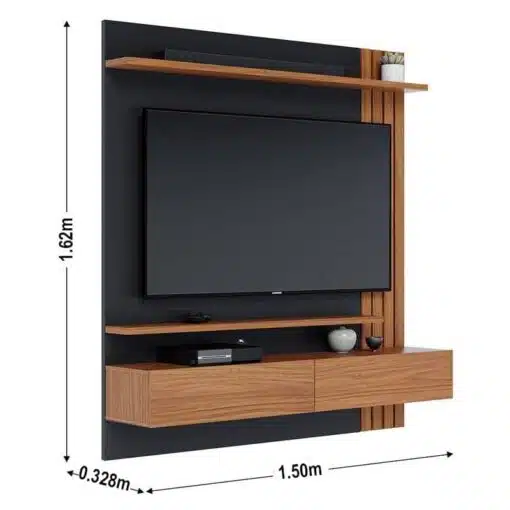 Home Suspenso Juriti Larg. 1.50m para TV até 65 Polegadas Noce Milano/Preto Colibri - Imagem 5