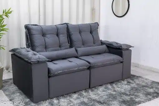Sofá Retrátil Reclinável Grécia 2.00m Veludo Cinza - Sem Caixa - Imagem 3