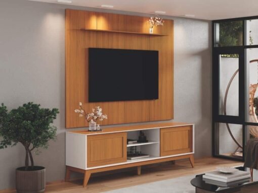 Rack King com Painel Avant 75" -  Off White/Cedro