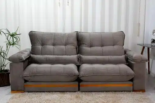 Sofá Retrátil Reclinável Ibis 2.50m Veludo Cinza 813 - D33 e Molas Ensacadas - Imagem 3