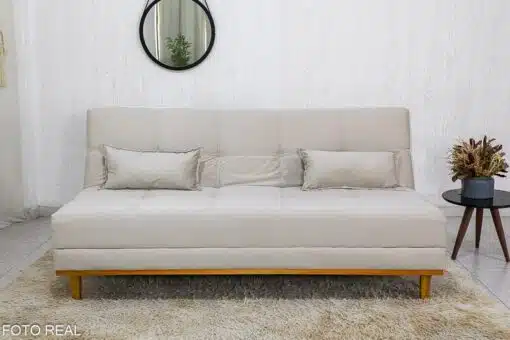 Sofá Cama Madrid Veludo Bege 2269 Larg. 1.80m - Molas Bonnel - Imagem 4