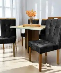 Mesa Salinas 120 Cinamomo/Off White com 4 Cadeiras Sophia Veludo Preto – AVALON DECOR + WM DECOR