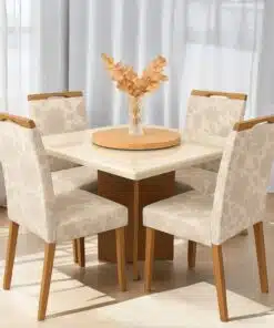 Mesa Salinas 90 Cinamomo/Off White com 4 Cadeiras Priscila Veludo Bege 224 – AVALON DECOR + CARVALHO DECOR