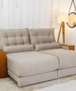 Sofá Retrátil Reclinável Gênova 2.30m Veludo Bege 818 - Molas Ensacadas