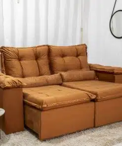 Sofá Retrátil Reclinável Grécia 2.00m Veludo Terracota - Sem Caixa