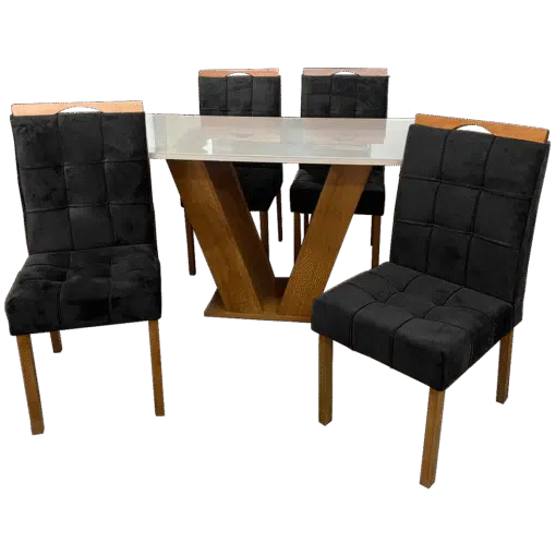 Mesa Classic 120 Cinamomo/Off White com 4 Cadeiras Sophia Mel/Veludo Preto – CEL MÓVEIS + WM DECOR - Imagem 3