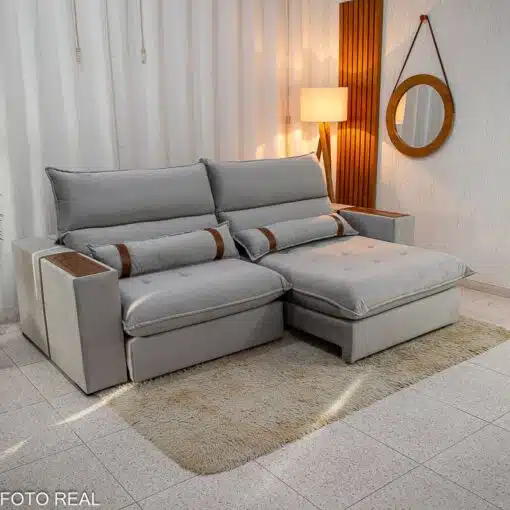 Sofá Retrátil Reclinável Ravello 2.50m Veludo Prata 3040/03 - Molas Ensacadas Pockets - Imagem 2