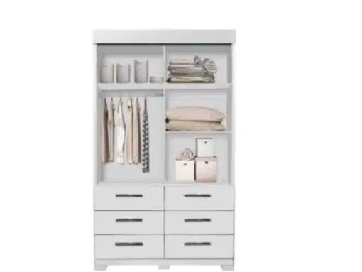 Guarda-Roupa Buzios 2 portas de correr com espelho 6 gavetas - Branco - Imagem 2