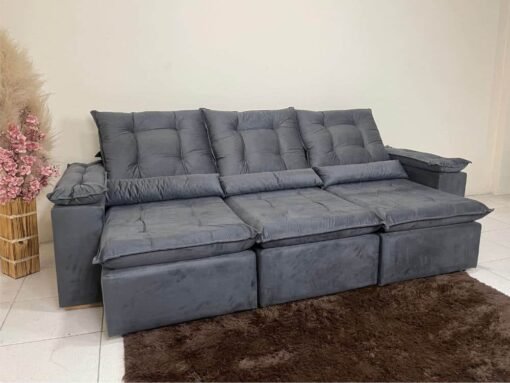 Sofá Retrátil Reclinável Atenas 2.70m - Cinza Veludo
