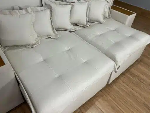 Sofá Cama Retrátil Reclinável Gabriella 2,50m - Bege Linho / Marrom Courino - Imagem 7