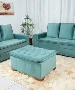 Sofá 3 e 2 lugares França com Puff Veludo Verde A40 Larg. 1.86m