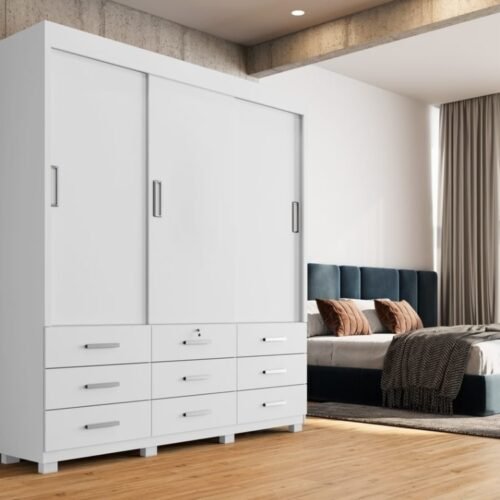 Guarda-Roupa Itapema II 3 portas de correr Sem espelho 9 gavetas - Branco