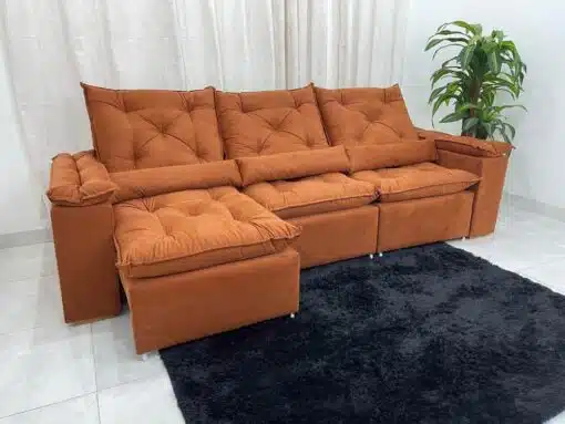 Sofá Retrátil Reclinável Brasão 2.70m- Terracota Veludo - Imagem 2
