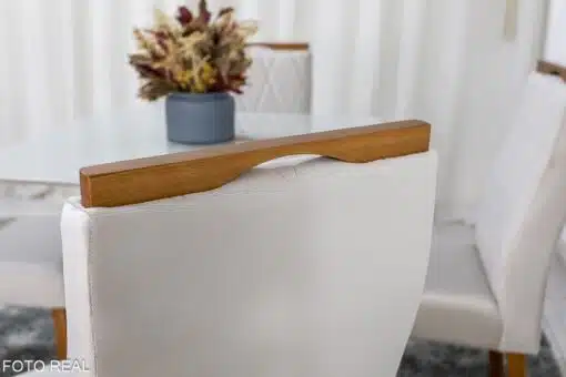 Mesa de Jantar Pedro Mel Vidro Off 90×90 4 Cadeiras Lisboa Veludo Bege 512 Madeira Maciça Art Assento - Entregue Montada - Imagem 5