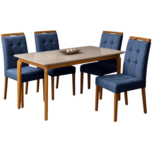 Mesa Alegra 120 Cinamomo/Off White com 4 Cadeiras Sophia Veludo Azul – JCM MOVELARIA + WM DECOR - Imagem 3