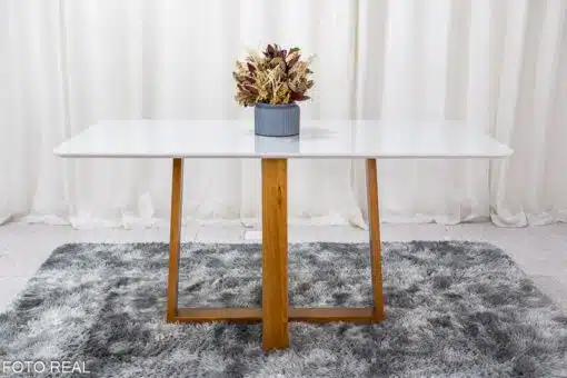 Mesa de Jantar Pedro Mel Vidro Off 160×80 6 Cadeiras Lisboa Veludo Prata 514 Madeira Maciça Art Assento - Entregue Montada - Imagem 6