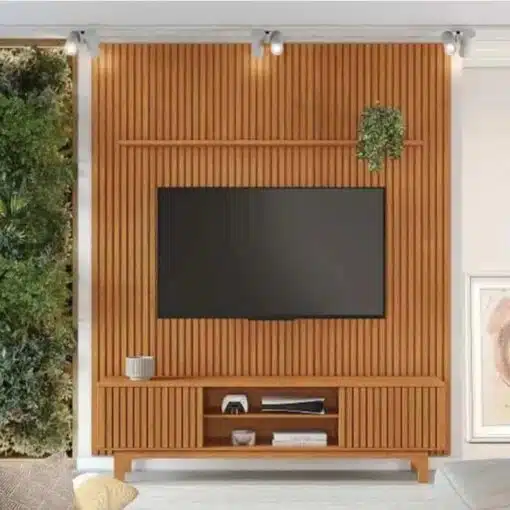 Rack Triunfo Cinamomo Larg. 2.00m + Painel Riso Cinamomo Ripado TV até 75 Polegadas Larg. 2.07m - JCM