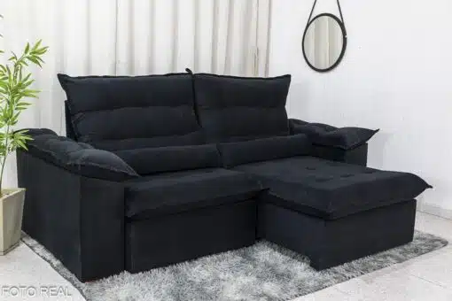 Sofá Retrátil Reclinável Emanuelly 2.30m Veludo Preto 21 - D28 Soft