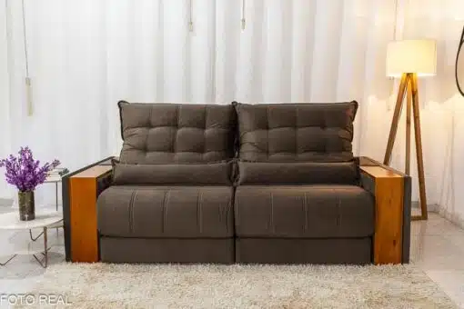 Sofá Retrátil Reclinável Gênova 2.30m Veludo Marrom 815 - Molas Ensacadas - Imagem 5