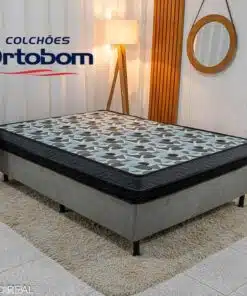 Box Casal Sued Cinza Nosso Sonho + Colchão Casal Ortopédico EPS Iso Dupla Face D-33 138x188x57 - Ortobom