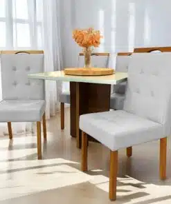 Mesa Salinas 90 Cinamomo/Off White com 4 Cadeiras Sophia Linho Cinza Prata 206 – AVALON DECOR + WM DECOR