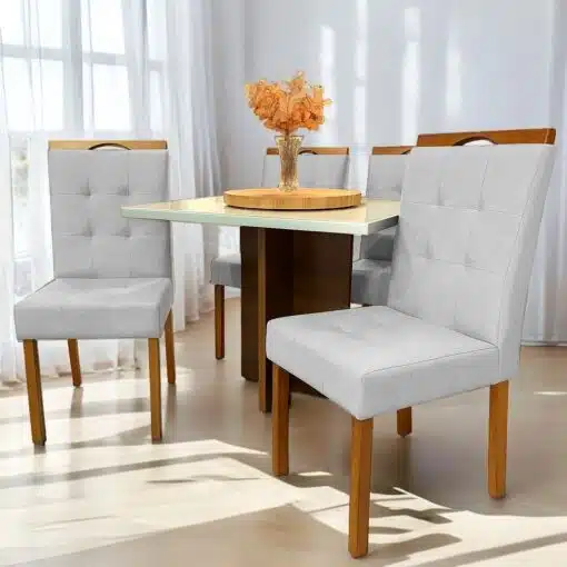 Mesa Salinas 90 Cinamomo/Off White com 4 Cadeiras Sophia Linho Cinza Prata 206 – AVALON DECOR + WM DECOR