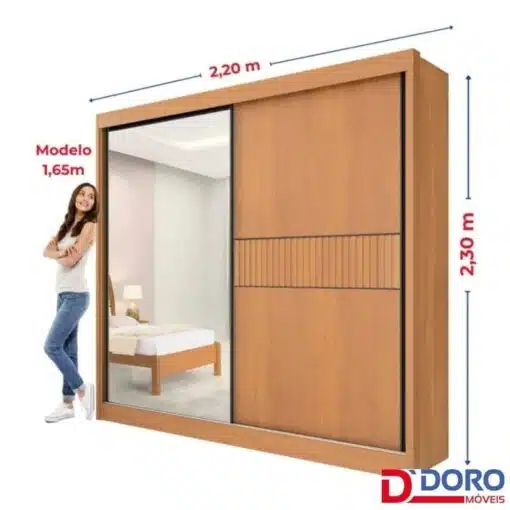 Guarda-Roupa Casal 2 Portas Titanium Ripado MDF Cinamomo/Off White Larg. 2.20m D Doro - Imagem 11