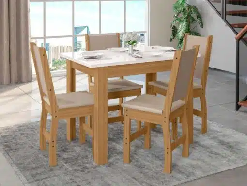 Mesa de Jantar Bellagio  Com 4 Cadeiras Clara - Freijo/Off White