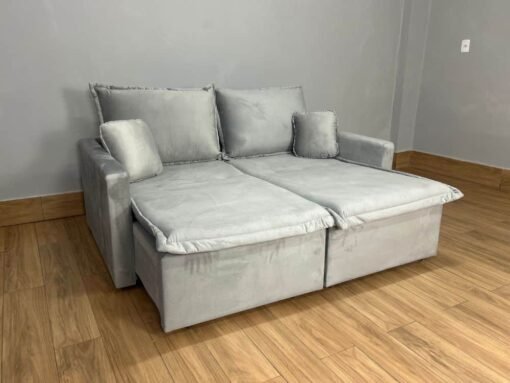 Sofá Cama Retrátil Reclinável Positano 1.80m Mod.80 - Prata Veludo - Imagem 8