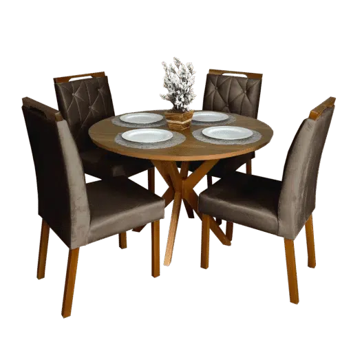 Mesa Redonda Simpatia 108 Cinamono com 4 Cadeiras Yasmim Veludo Marrom – JCM MOVELARIA + KM DECOR - Imagem 2