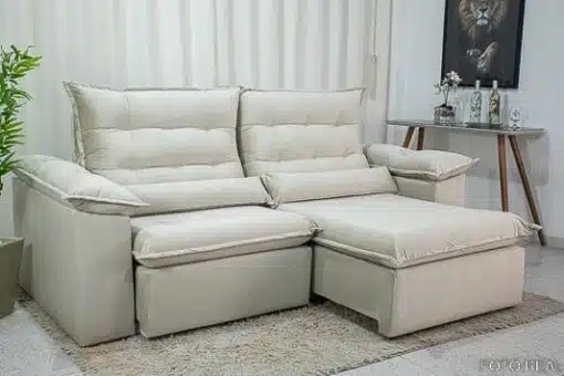 Sofá Retrátil Reclinável Emanuelly 2.00m Veludo Bege 01- D28 Soft - Imagem 2