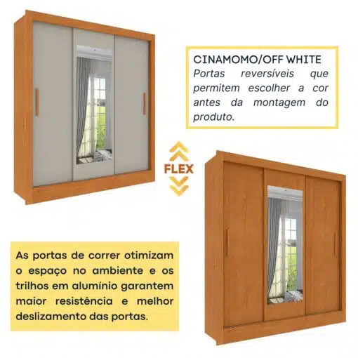 Guarda-Roupa 3 Portas Valência/Turia 1,90 m Cinamono/Off White/Cinamono - TCIL - Imagem 5