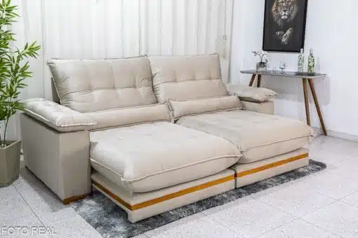 Sofá Retrátil Reclinável Ibis 2.50m Veludo Bege 818 - D33 e Molas Ensacadas - Imagem 6