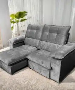 Sofá Retrátil e Reclinável Suíça 2,50 m Veludo Cinza Grafite – LEO DECOR