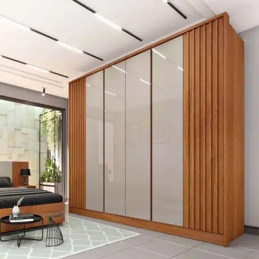 Roupeiro Casal Barcelona Cinamomo/Off 6 Portas 6 Gavetas C/ Detalhe Ripado Larg. 2.75m - Tcil