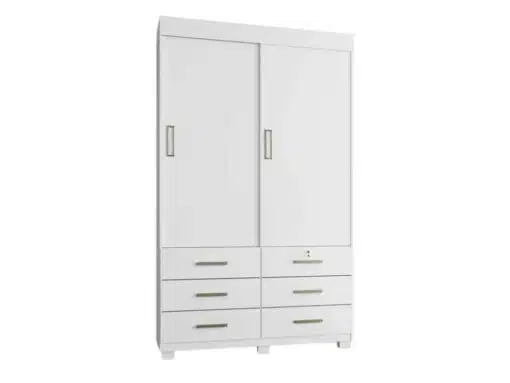 Guarda-Roupa Buzios 2 portas de correr Sem espelho 6 gavetas - Branco - Imagem 3