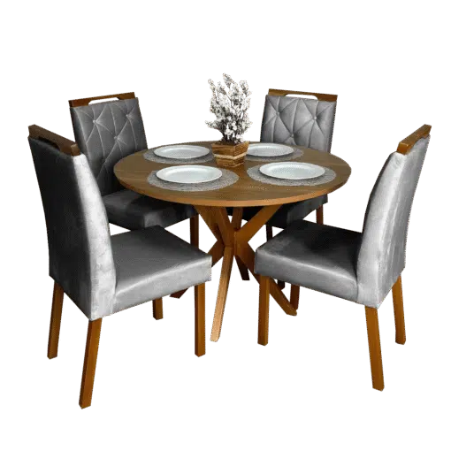 Mesa Redonda Simpatia 108 Cinamono com 4 Cadeiras Yasmim Veludo Cinza Grafite – JCM MOVELARIA + KM DECOR - Imagem 2