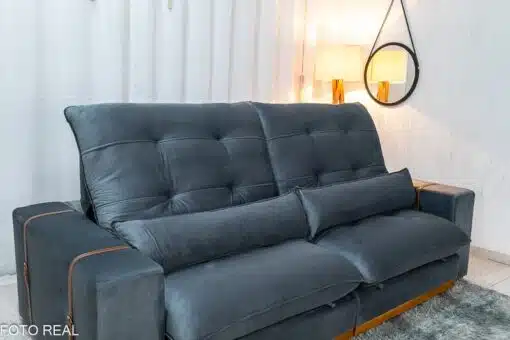 Sofá Retrátil Reclinável Toronto 2.50m Veludo Chumbo 4053 - Molas Ensacadas - Imagem 4