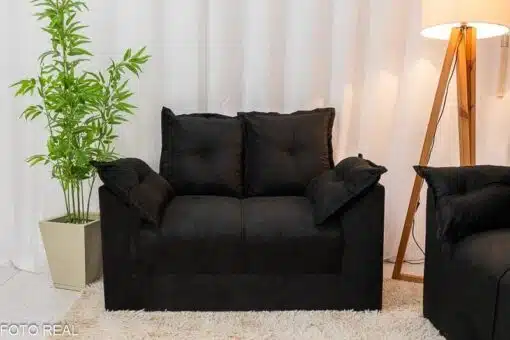 Sofá 3 e 2 lugares Petra Veludinho Preto 601 - Imagem 2